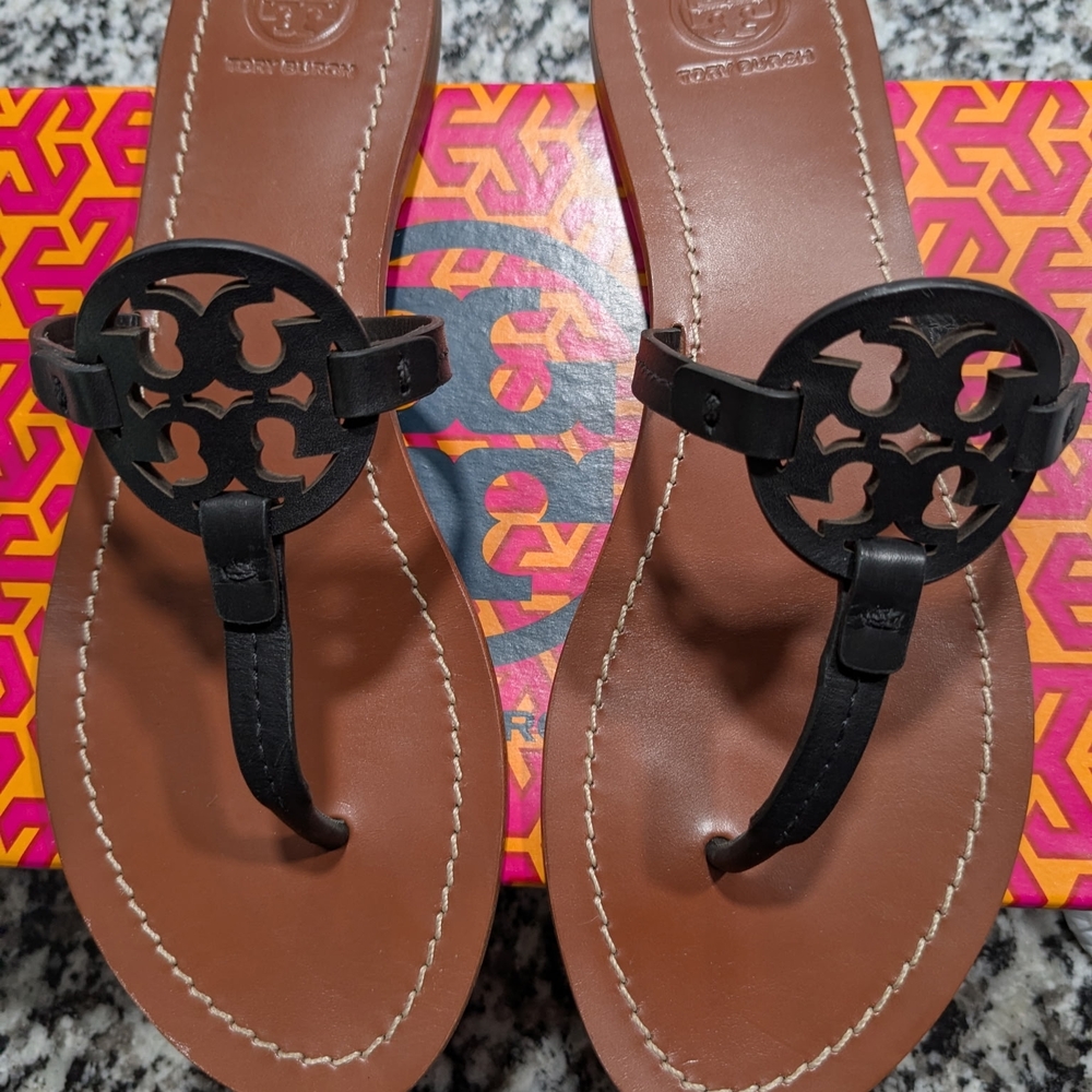 Tory Burch Black and Tan Sandals